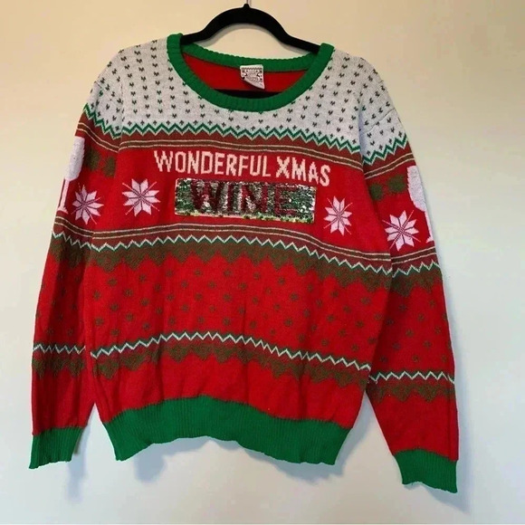 Well Worn holiday sweater Christmas  Xmas sweater wine time sequin - Picture 1 of 5